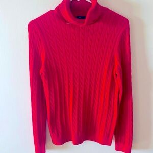 NWOT Lands’ End red cable knit turtleneck like new sweater women’s XS